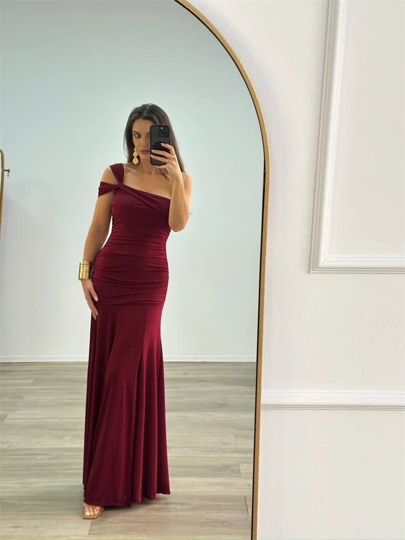 One Shoulder Backless Off-shoulder Sleeveless Bodycon Elegant Long Dresses - Image 3