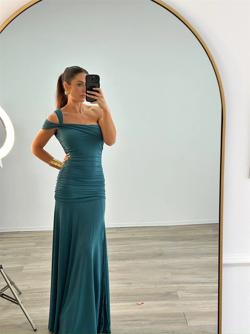 One Shoulder Backless Off-shoulder Sleeveless Bodycon Elegant Long Dresses - Image 8