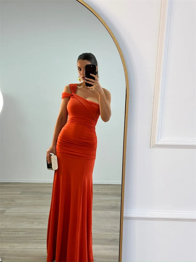 One Shoulder Backless Off-shoulder Sleeveless Bodycon Elegant Long Dresses