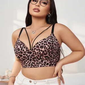 Plus Size Underwear Half Cup Gathering Push Up Leopard Print Design Bra