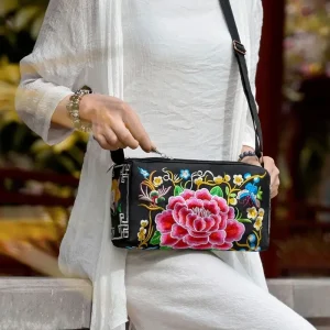 Retro Multi Floral Embroidery Bohemia Ethnic Canvas Small Messenger Shoulder Coin Purse Handbags Bag