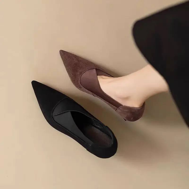 Retro Style Combined With Elastic Deep Cut Pointed Thin Kitten Heeled Sandal - Image 9