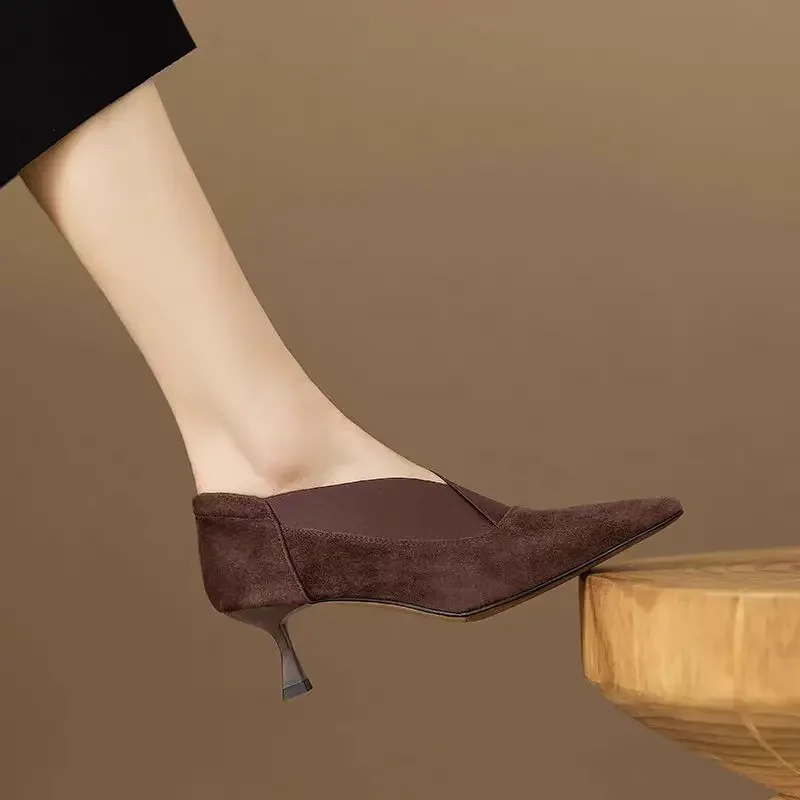 Retro Style Combined With Elastic Deep Cut Pointed Thin Kitten Heeled Sandal - Image 7