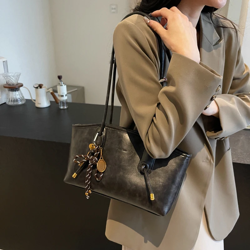 Casual Solid Retro Trend PU Leather Versatile Crossbody Shoulder Tote Bags - Image 8