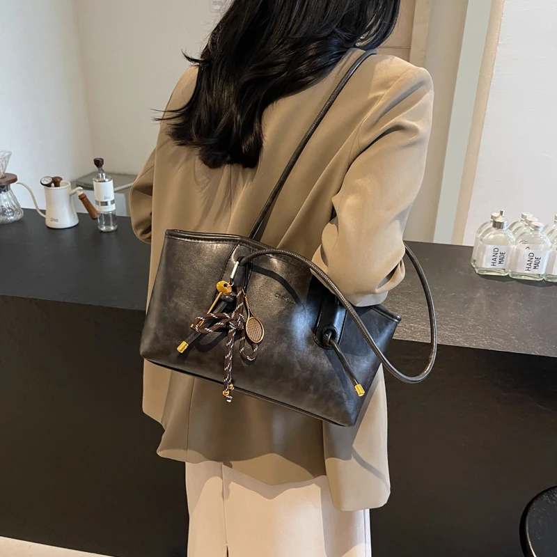 Casual Solid Retro Trend PU Leather Versatile Crossbody Shoulder Tote Bags - Image 6