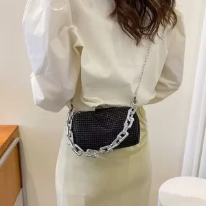 Rhinestone Bucket Sparkling Chain Ball Mini Hand-Held Crossbody Bag