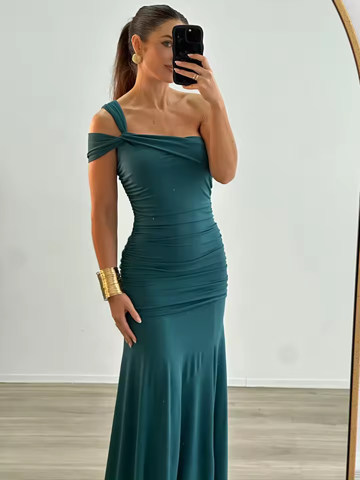 One Shoulder Backless Off-shoulder Sleeveless Bodycon Elegant Long Dresses - Image 9