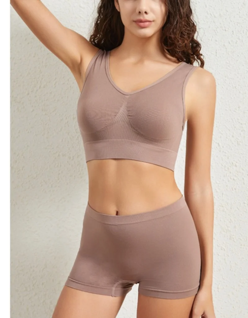 Seamless Low Waist Underwear Tanks Bra Top Boyshort Panties Casual Sports Lingerie Set - Image 8