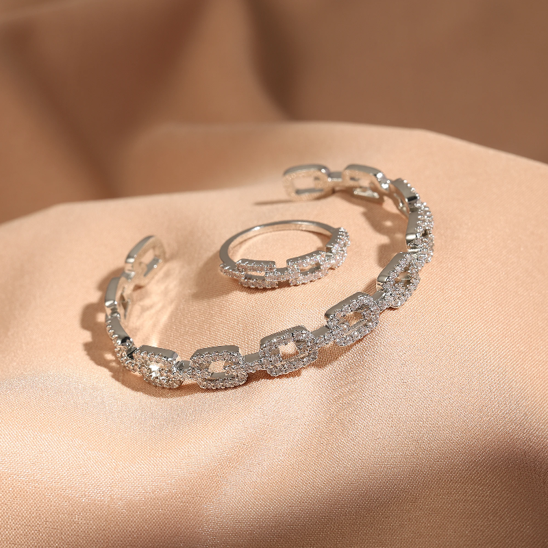 Shiny Crystal Elegant Charms Geometric Ring Bangle Jewelry Set - Image 3