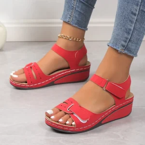 Soft Artificial Leather Open Toe Ankle-Wrap Walking Wedge Sandals