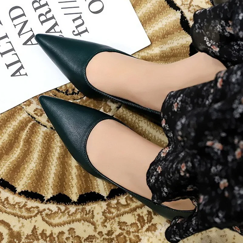 Soft Leather Pointed Toe Concise Office Style High Heels Pumps - Image 7