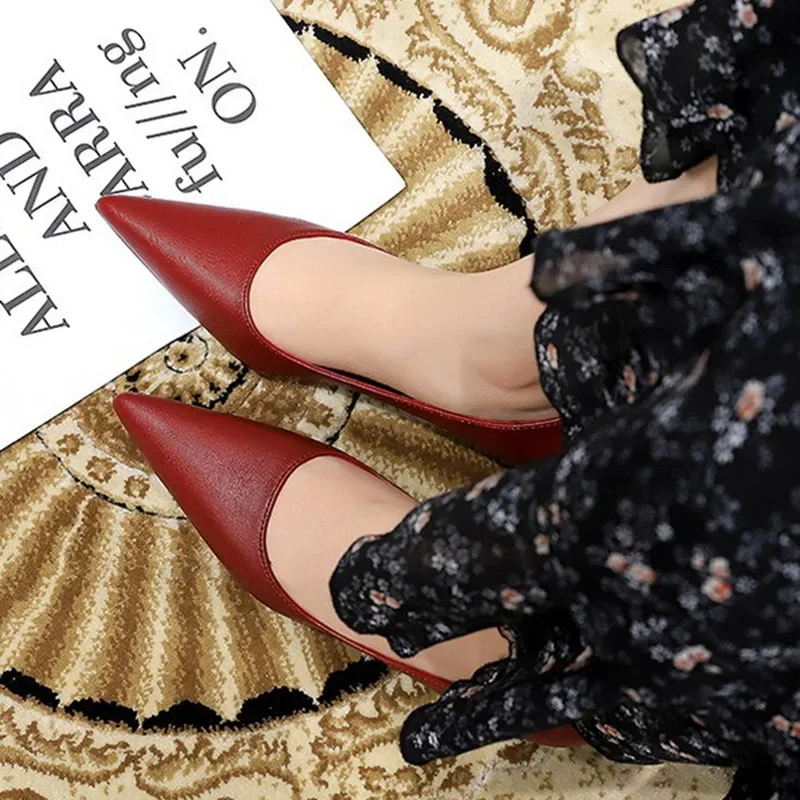 Soft Leather Pointed Toe Concise Office Style High Heels Pumps - Image 2