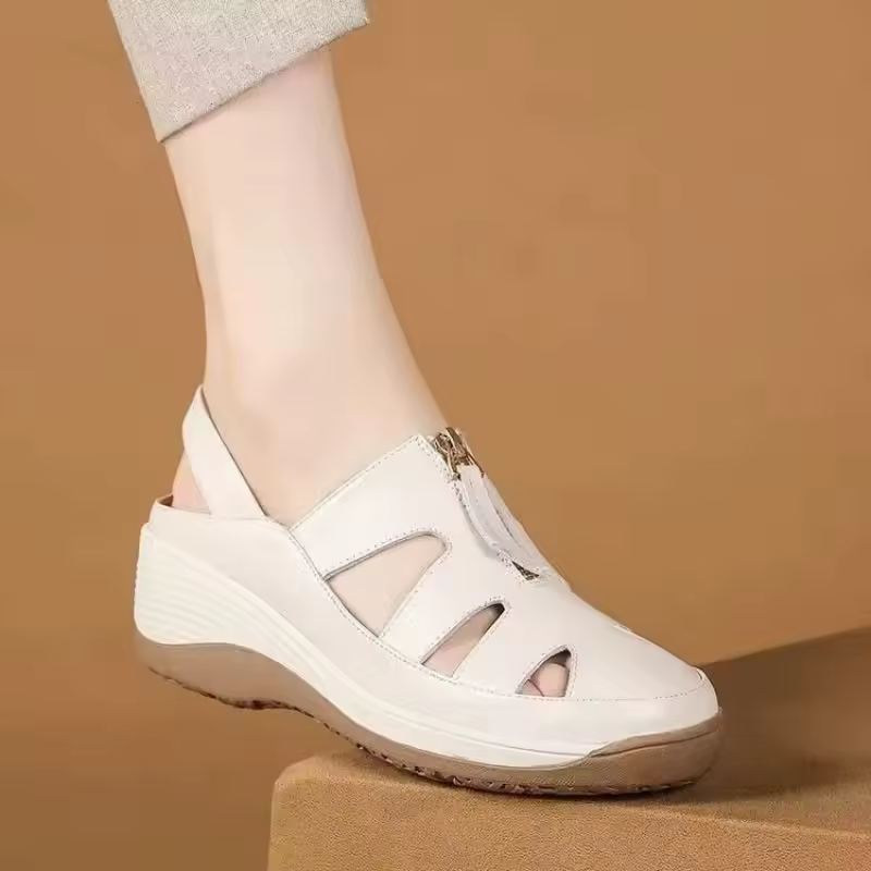 Soft Sole Genuine Leather Wedge Hollow-Out Breathable Sandals - Image 3