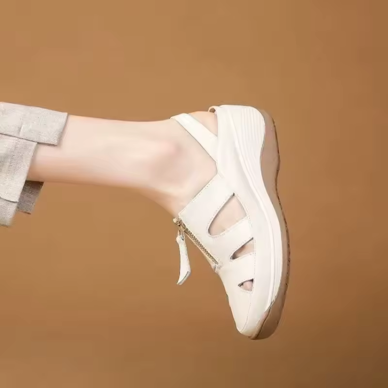 Soft Sole Genuine Leather Wedge Hollow-Out Breathable Sandals - Image 4