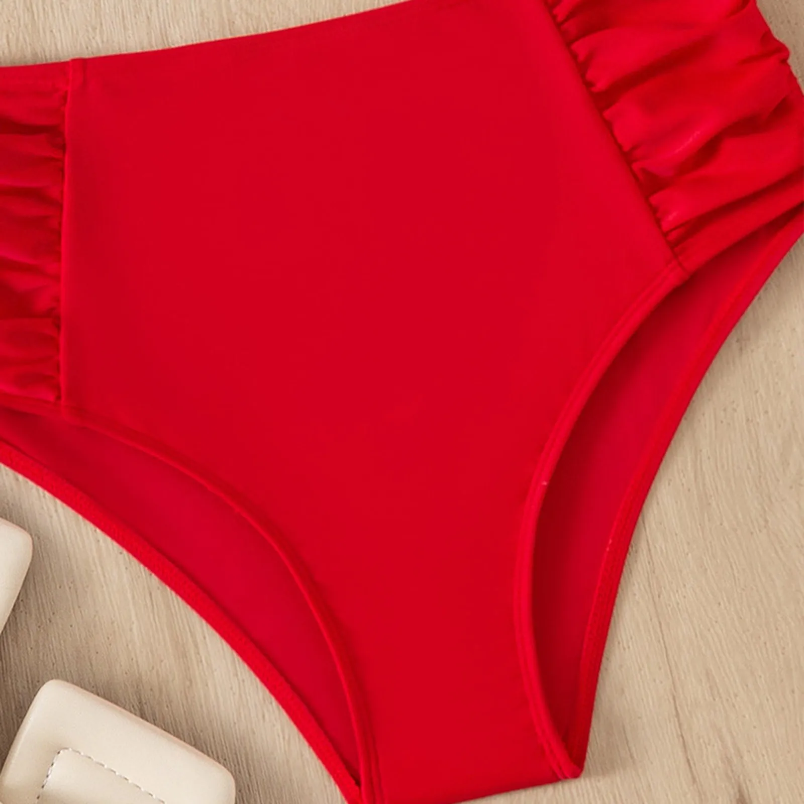 Solid Color High Waist High Elasticity Bottoms Daily Beach Vacation Swimwear Briefs - Image 14