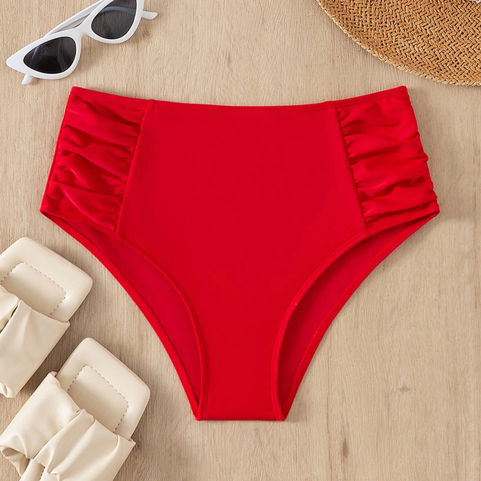 Solid Color High Waist High Elasticity Bottoms Daily Beach Vacation Swimwear Briefs - Image 12