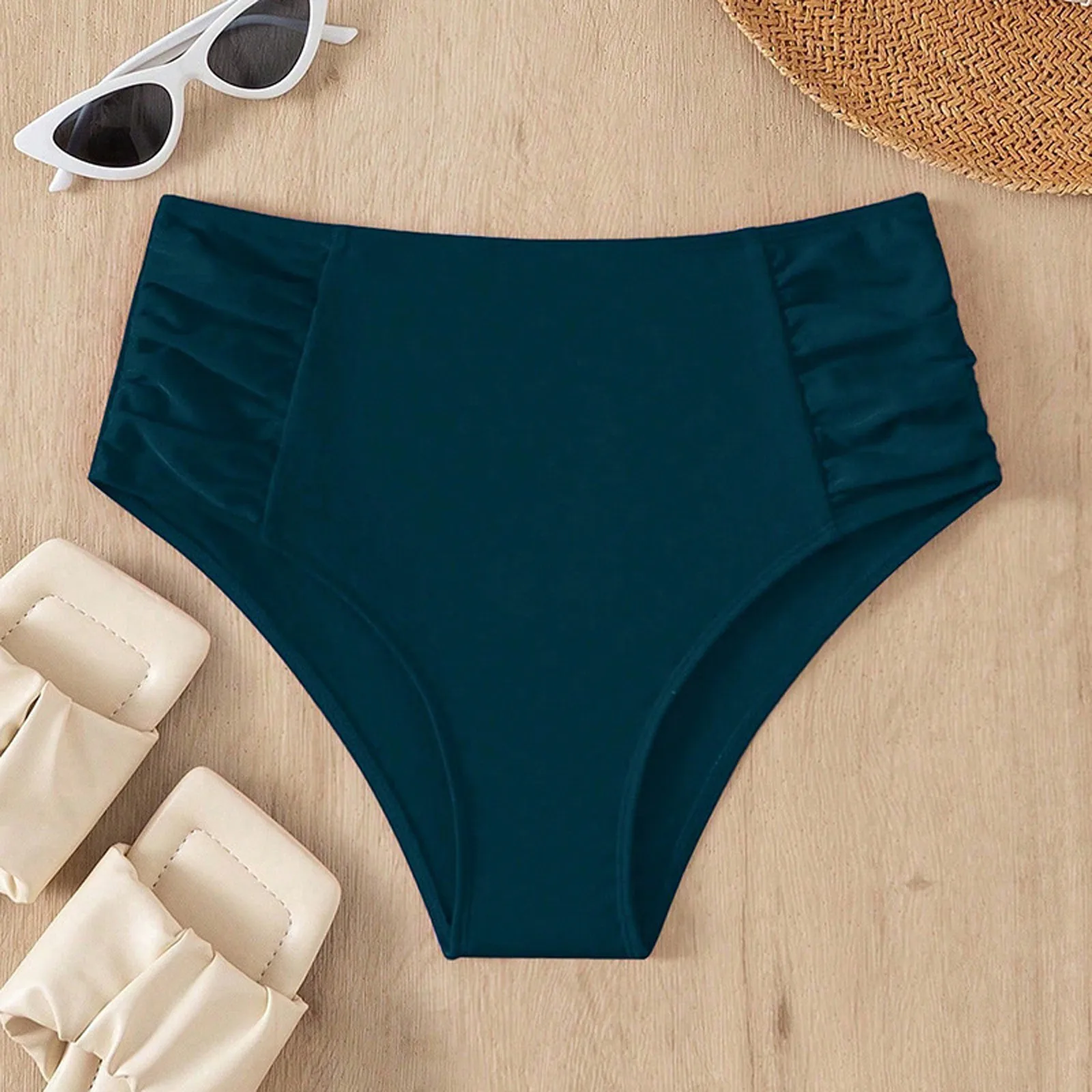 Solid Color High Waist High Elasticity Bottoms Daily Beach Vacation Swimwear Briefs - Image 16