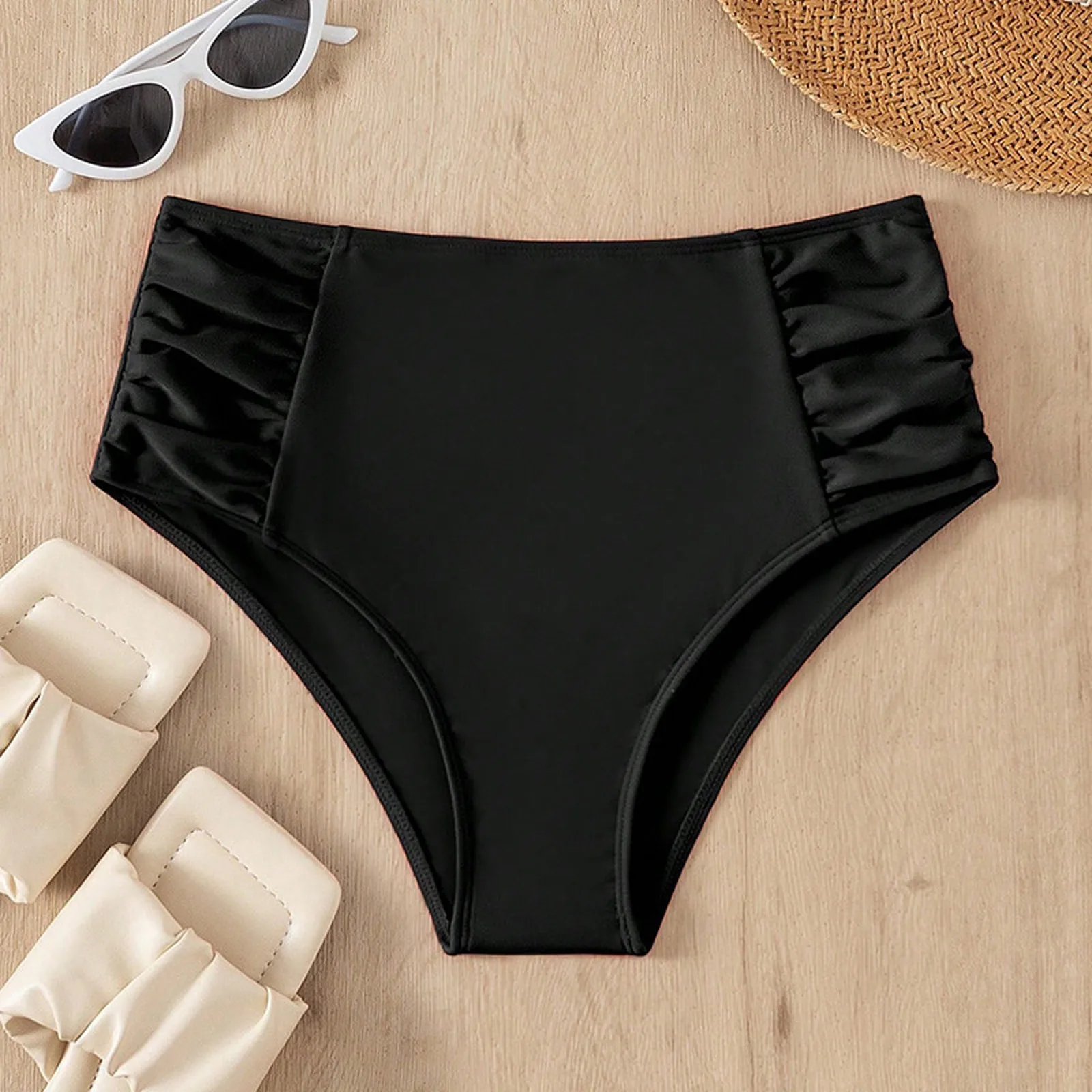 Solid Color High Waist High Elasticity Bottoms Daily Beach Vacation Swimwear Briefs - Image 6