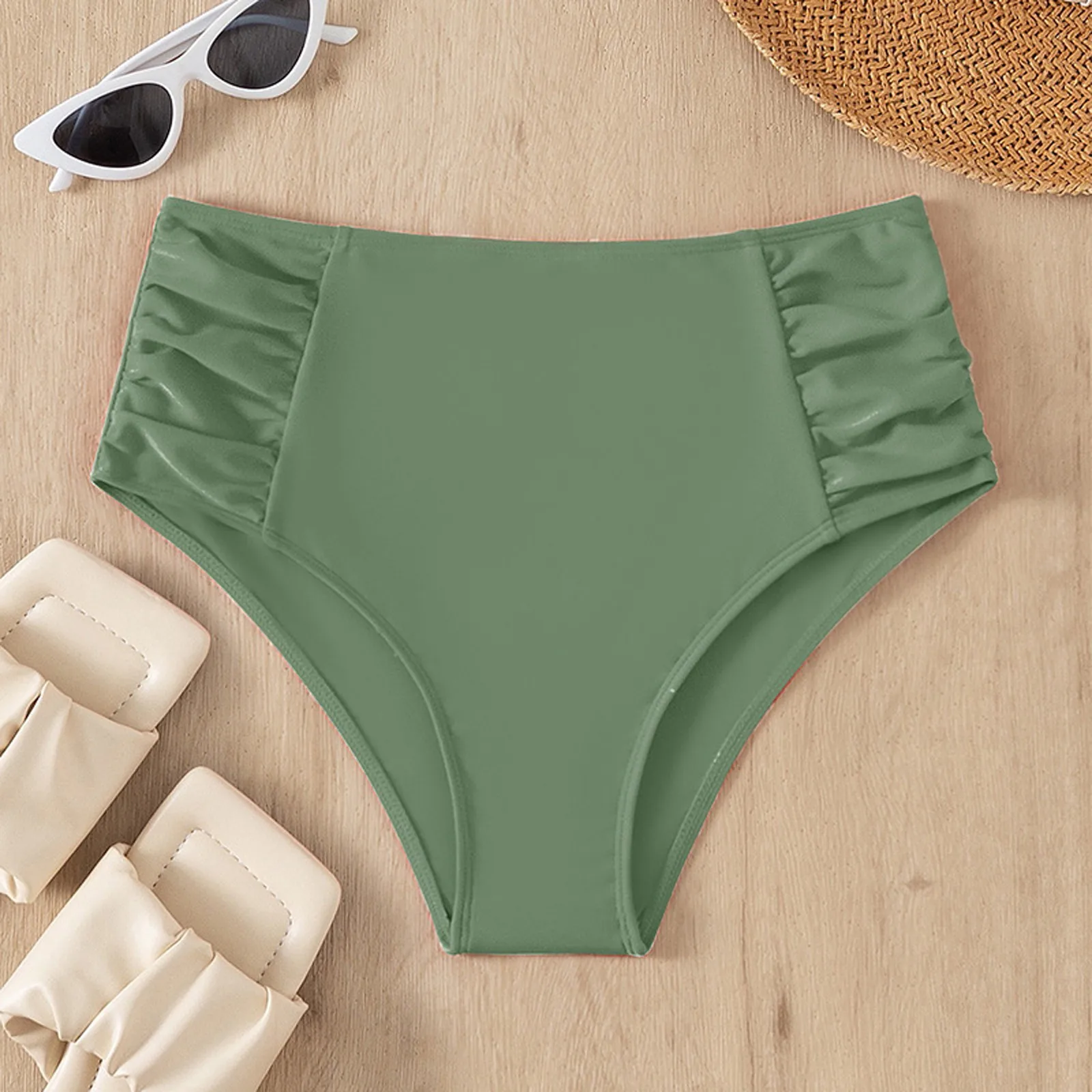 Solid Color High Waist High Elasticity Bottoms Daily Beach Vacation Swimwear Briefs - Image 9