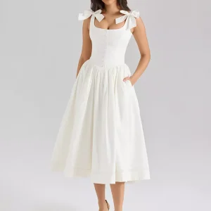 Sweet Bow Shoulders And A-line Silhouette Midi Dress