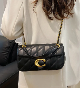 Trendy Checkered Embroidered Thread Floral Chain Shoulder Strap Stylish Crossbody Bag