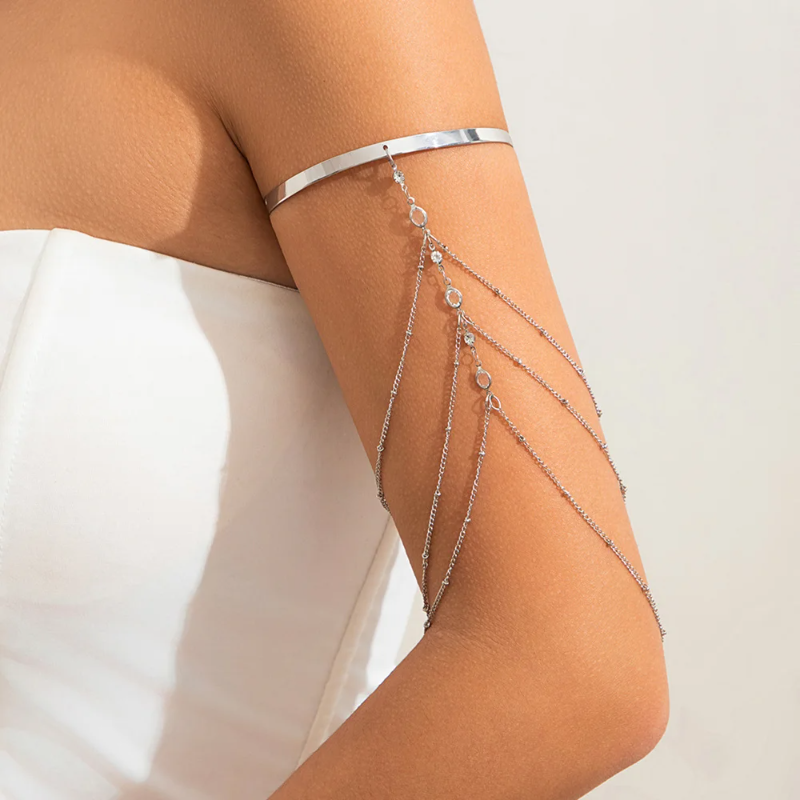 Trendy Fashion Multi-layered Rhinestone Chain Tassel Upper Arm Bracelet - Image 3