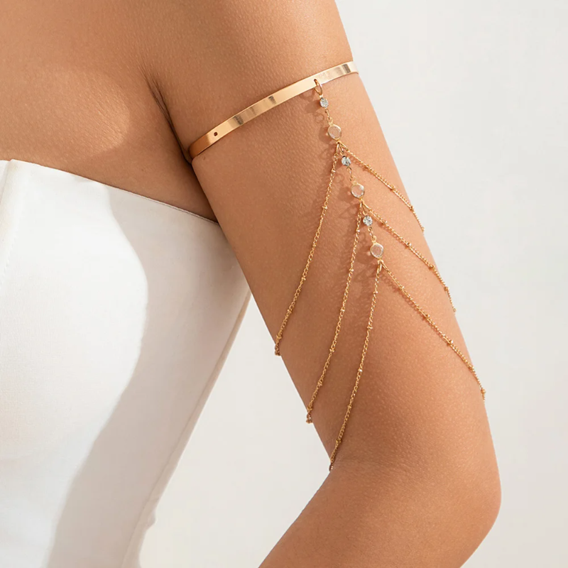Trendy Fashion Multi-layered Rhinestone Chain Tassel Upper Arm Bracelet - Image 2