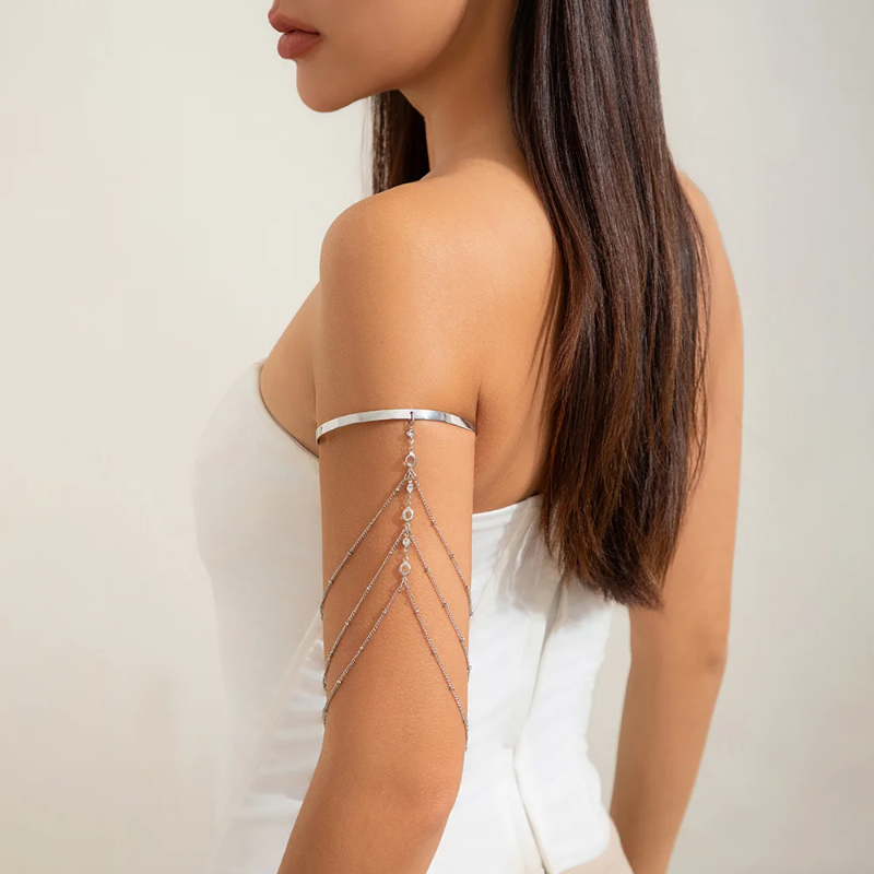 Trendy Fashion Multi-layered Rhinestone Chain Tassel Upper Arm Bracelet - Image 4