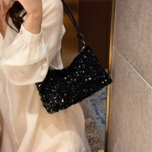 Trendy Polyester With Sequins Versatile Single Shoulder Small Handbag