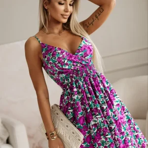 Trendy V-Neck Print Sling Knee-Length Fashion Wrap Pleated Dresses