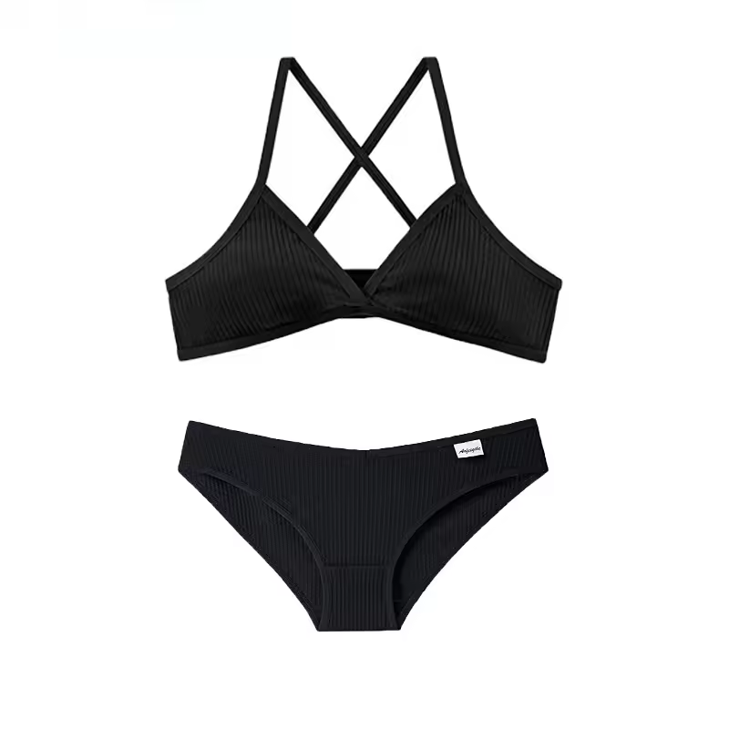 Triangle Cup Cotton Underwear Panties Kit Breathable Wireless Underwear Bra Set - Image 10