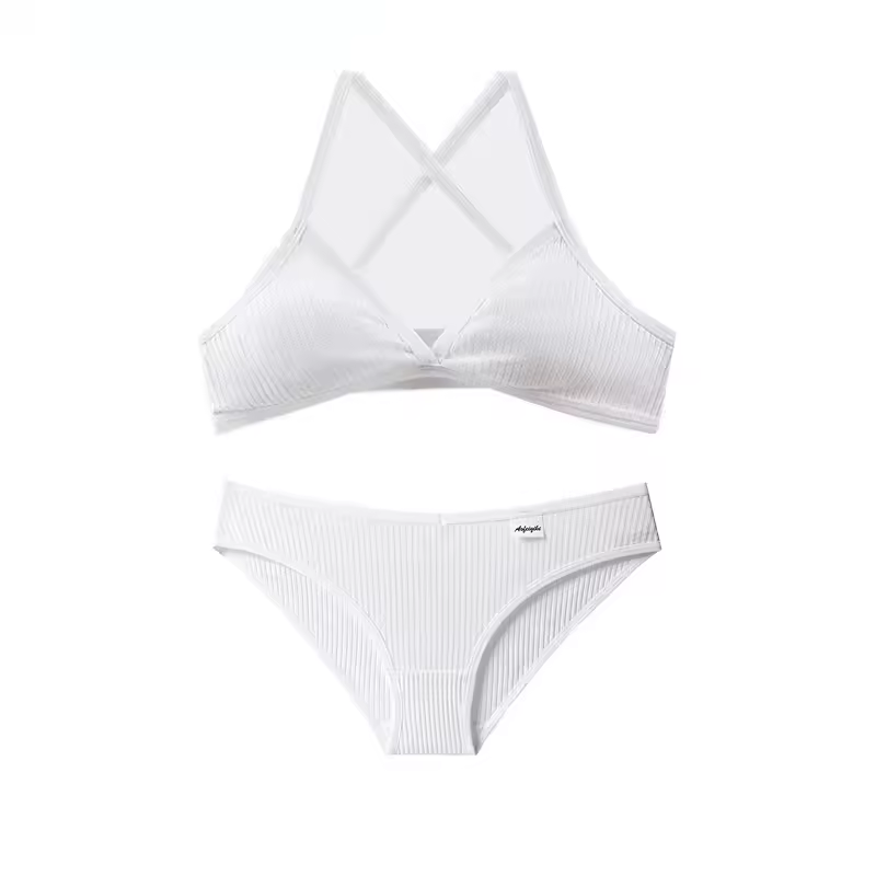 Triangle Cup Cotton Underwear Panties Kit Breathable Wireless Underwear Bra Set - Image 6