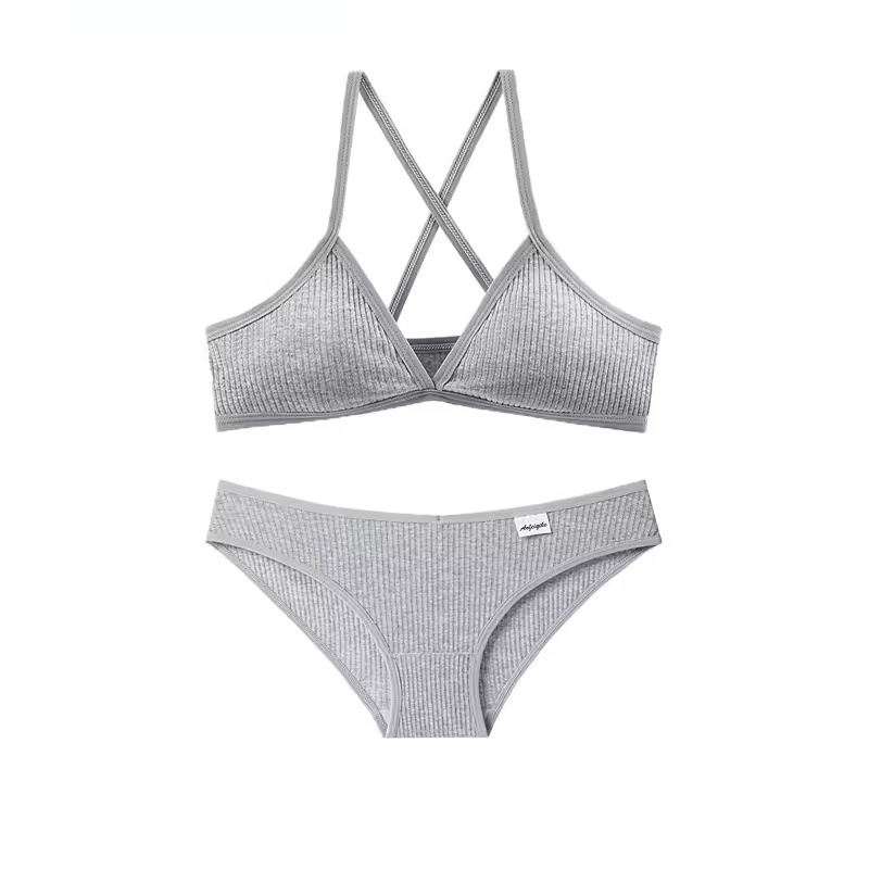 Triangle Cup Cotton Underwear Panties Kit Breathable Wireless Underwear Bra Set - Image 8