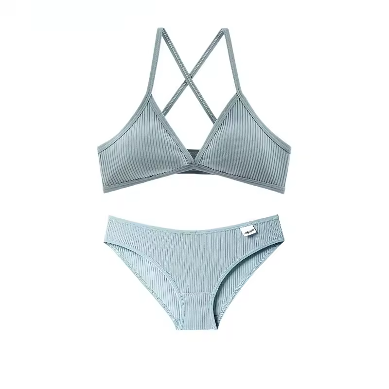 Triangle Cup Cotton Underwear Panties Kit Breathable Wireless Underwear Bra Set - Image 9