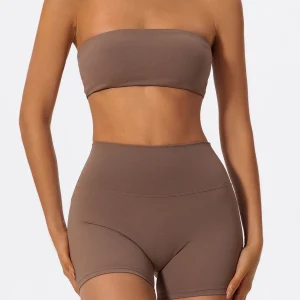 Two Piece Fitness Sports Workout Yoga Outfit Strapless Bra Gym Suits