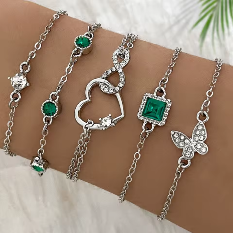 Vintage Inspired Casual Bracelet Set with Sparkling Rhinestones - Image 2