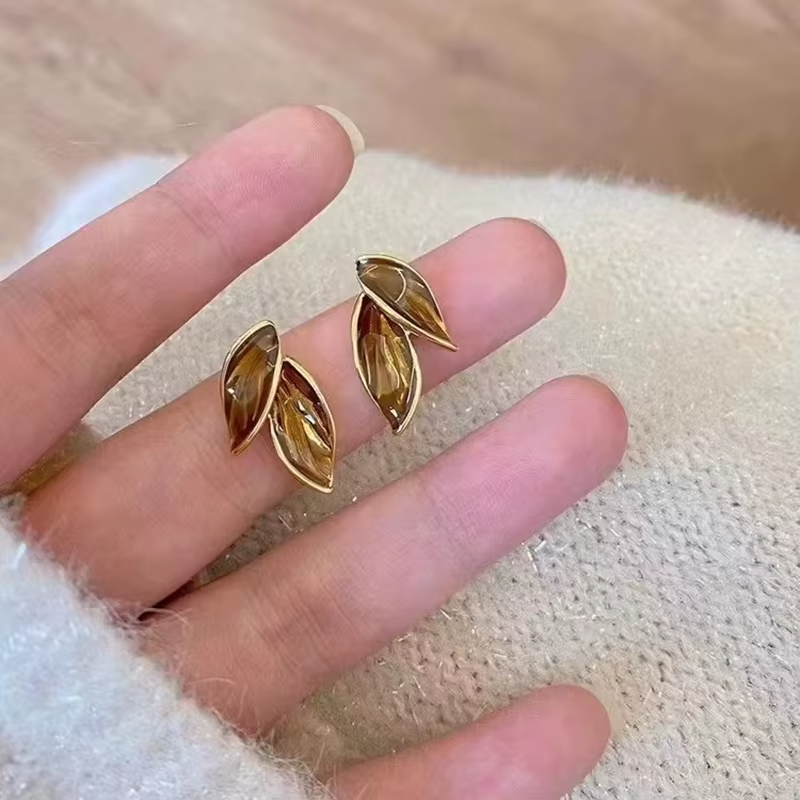 Vintage Trendy Fresh Elegant Lovely Metal Leaf Stud Earrings Jewelry - Image 3