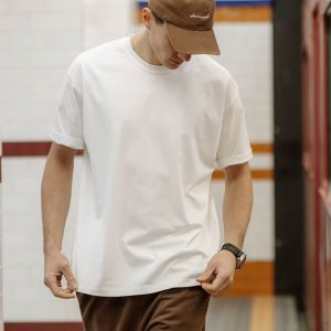 100% Cotton Fabric T-shirt High Quality Solid Drop Sleeve Loose Tshirts