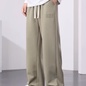 Casual Straight Wide Leg Cotton Drawstring Letter Sports Baggy Trousers