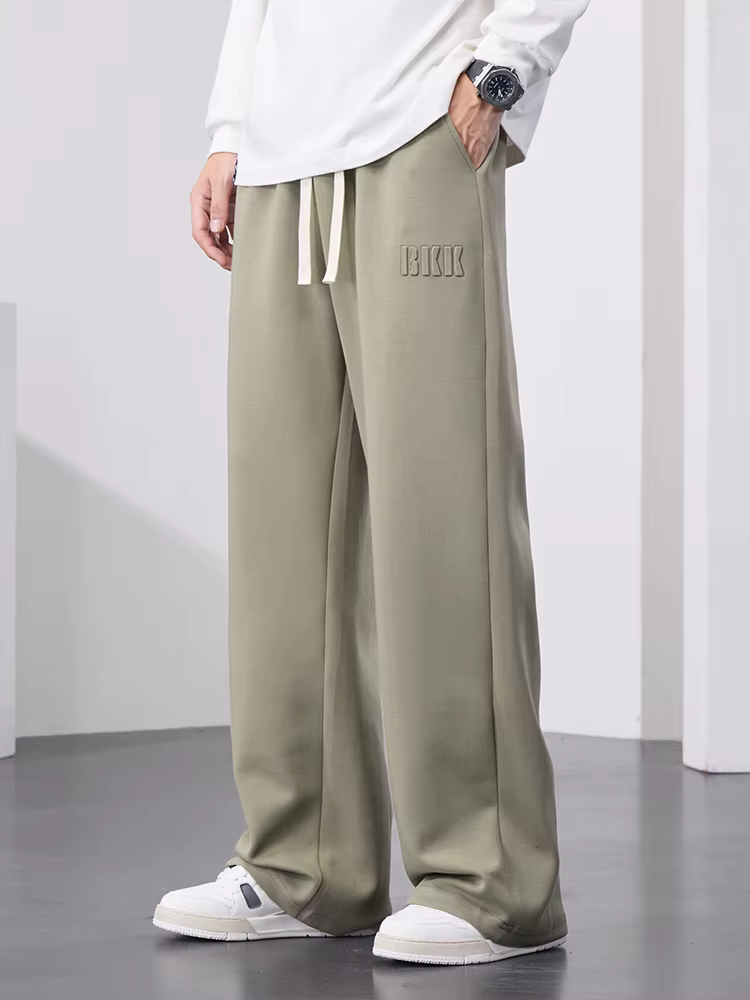 Casual Straight Wide Leg Cotton Drawstring Letter Sports Baggy Trousers