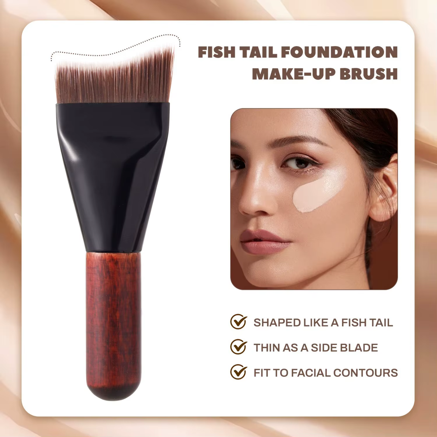 1Pc Mini Ultra Thin Foundation Brush Synthetic Flat Head Streak All Skin Types - Image 3
