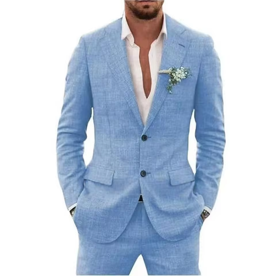 2 Piece Notch Lapel Wedding Prom Party Tuxedo Set Groom Blazer & Pants - Image 2