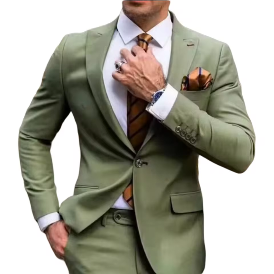 2-piece Fashionable Split Collar Jacket Long Pants Slim Fit Business Men's Suit - Image 2