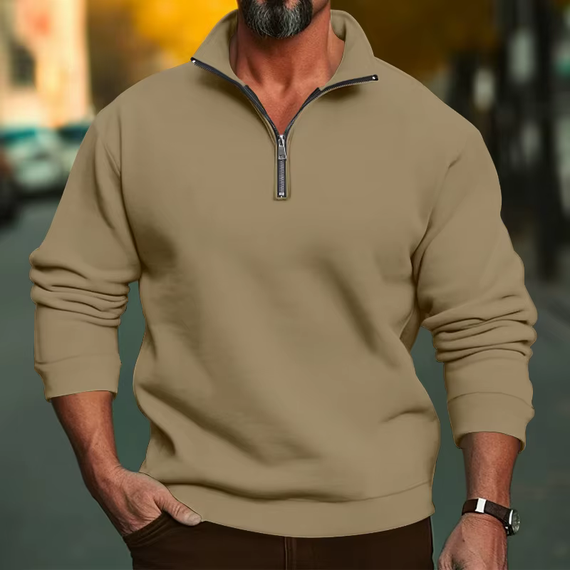 Casual Solid Color Half Zip Stand Collar Pullover Long Sleeve Hoodie - Image 2