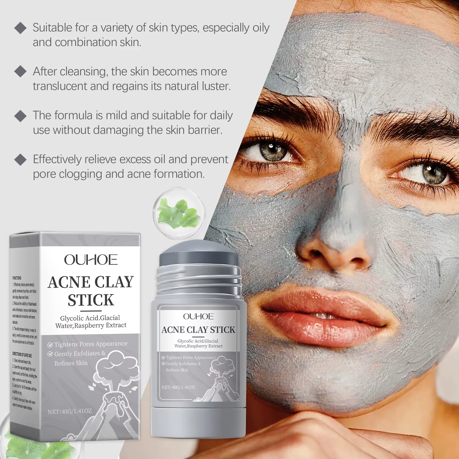 Moisturizer Hydrating Mud Shrinking Pores Exfoliating Oil Control Pimple Acne Pore Cleaning Clay Mask - Image 2