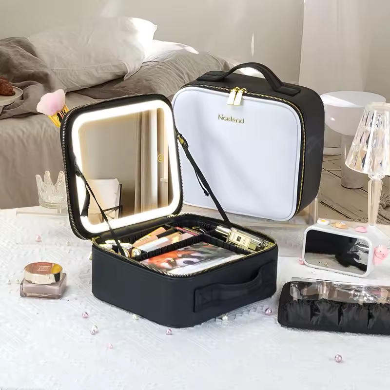 3 Color Train Case Mirror Waterproof Organizer With Adjustable Dividers Cosmetics Storage Case