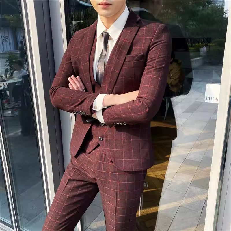 Casual Single Breasted Button Fly Slim Fit Suit Vest Trousers Three-piece Set - Image 4