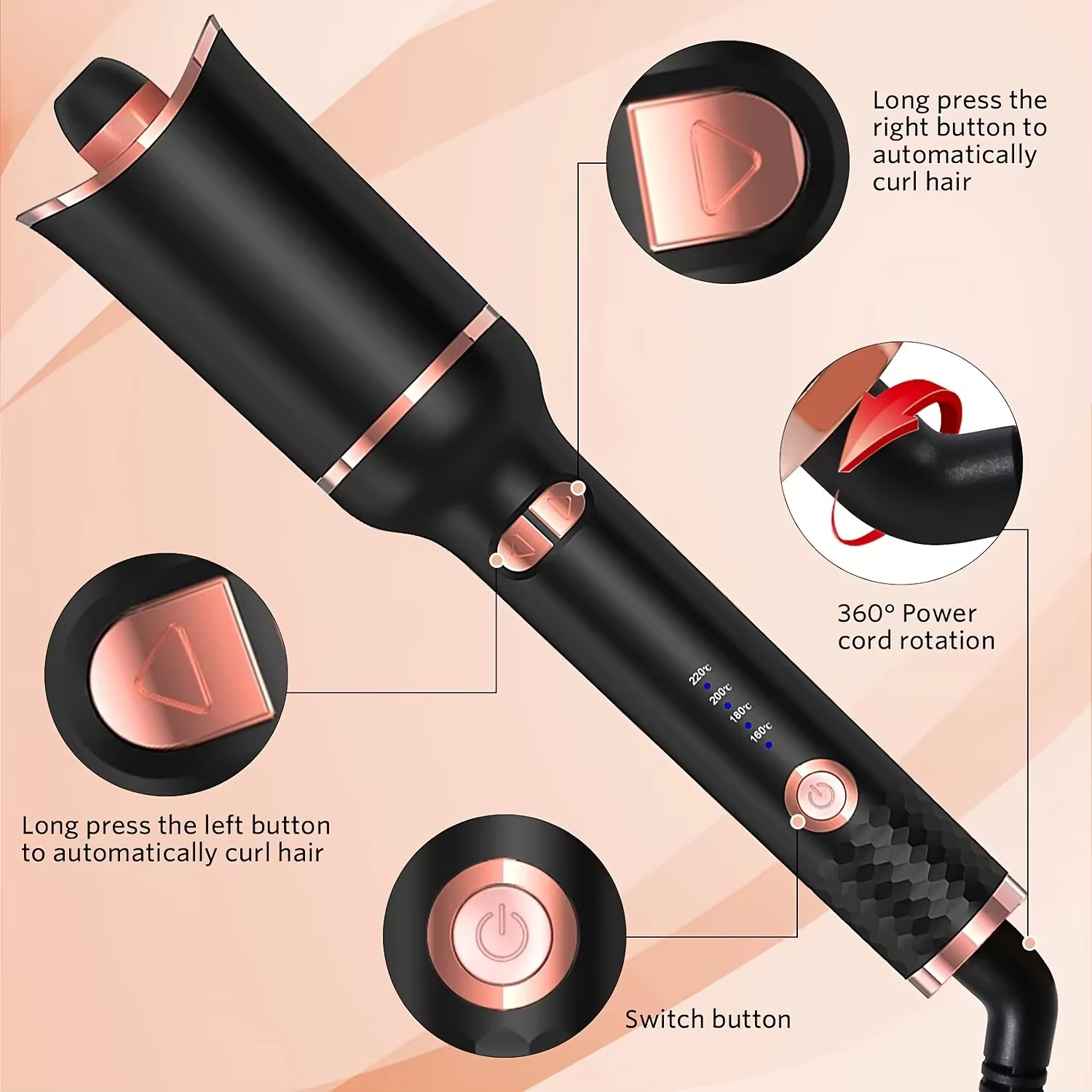 Automatic Hair Curling Iron Ceramic Rotating Air Curler Air Spin Wand Styler Curl Machine - Image 3
