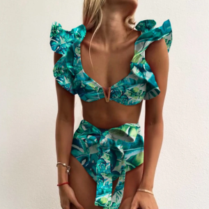 Backless Ruffle Beach Wear Bathing Suit High Waist Bikinis Set
