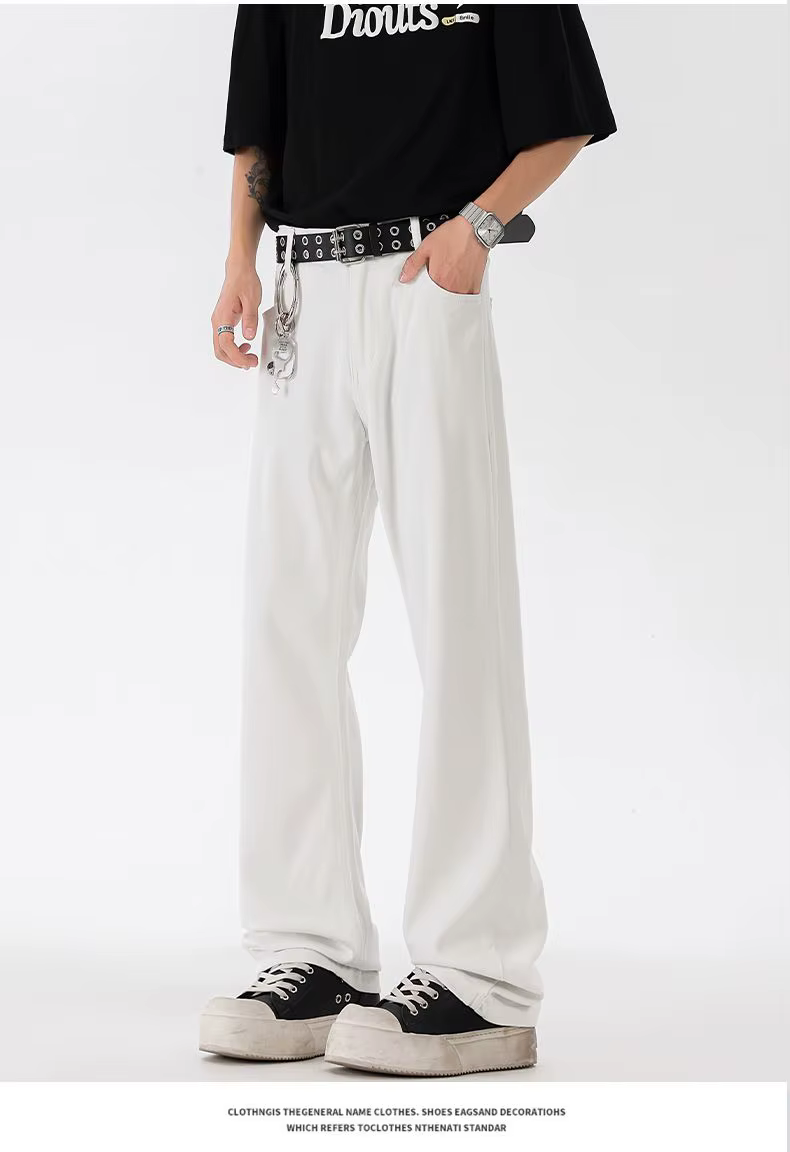 Breathable Denim Pants Flare Trouser Elastic Straight Wide Versatile Causal Jeans